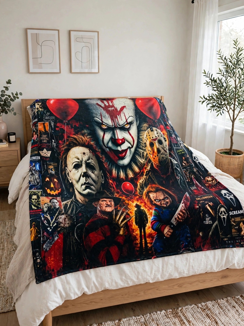 Queen 60x80 Horror Movie Fleece Blanket Halloween Cuddle Up Custom Machine Wash